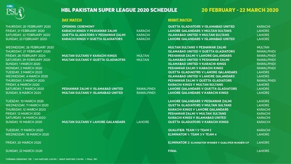 Download-Pakistan-Super-League 2020-Schedule