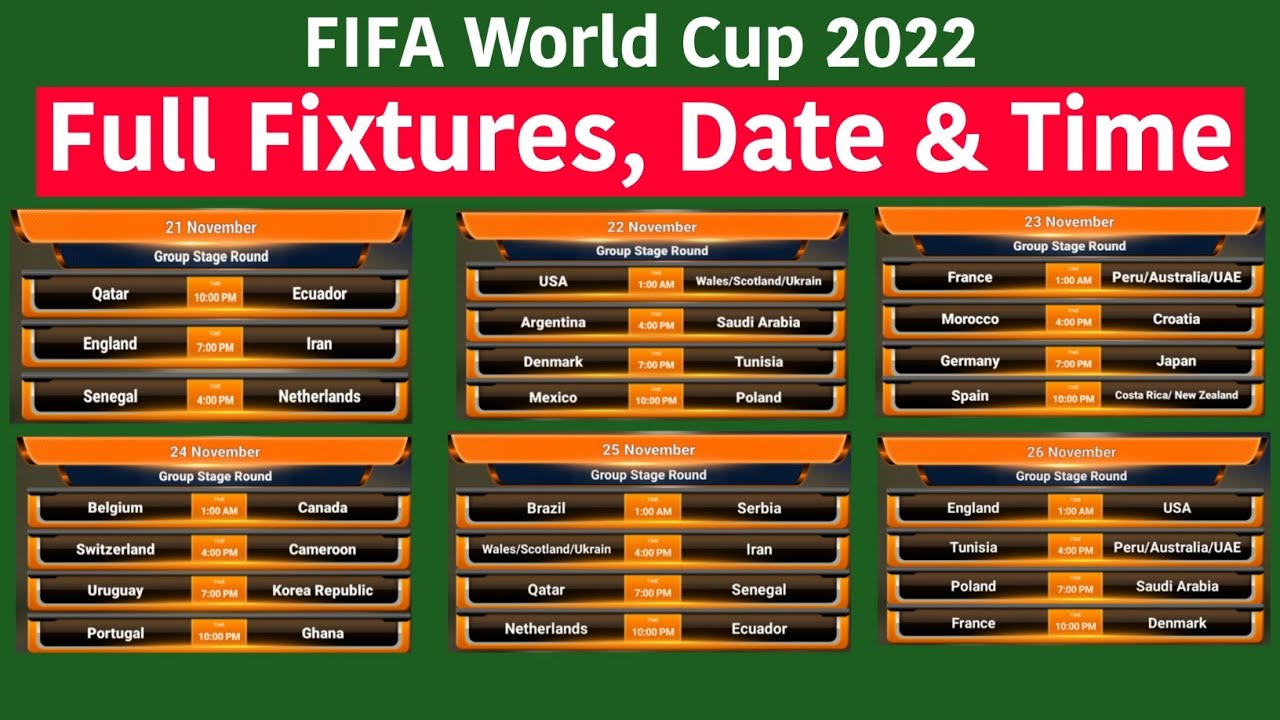 FIFA World Cup Qatar 2022 Match Schedule